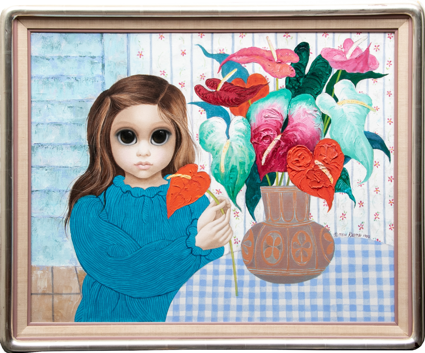 MARGARET KEANE (AMERICAN, B.1927), PORTRAIT OF A GIRL WITH A VASE OF FLOWERS item 95930